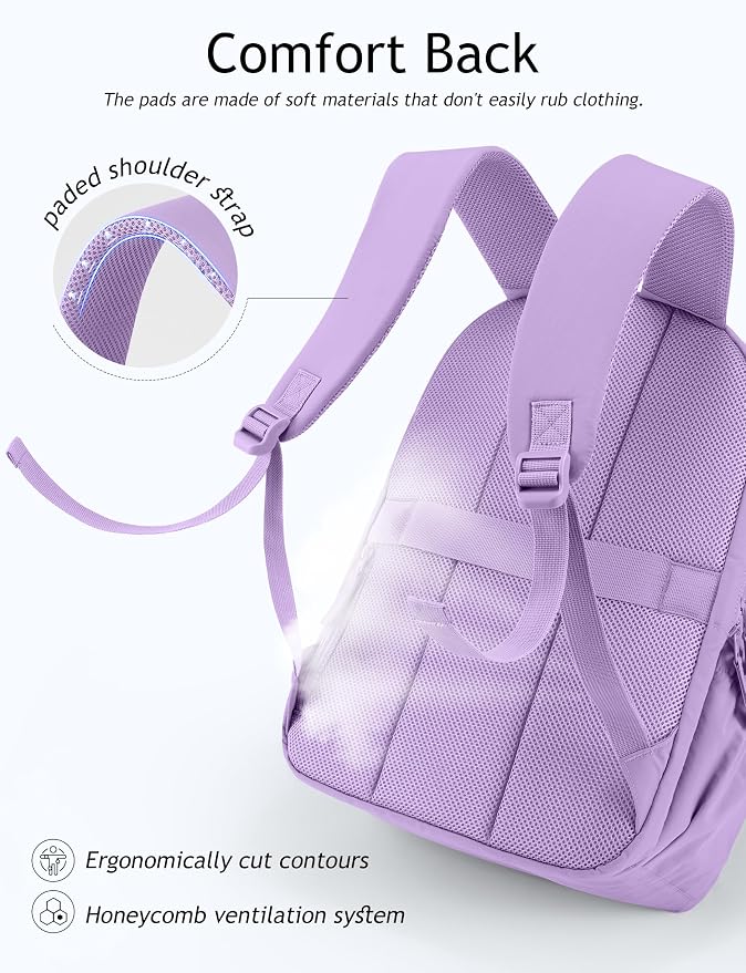 Uselike Travel Backpack for Women, 15.6 Inch Laptop Backpack, Quilted College Bookbag, Cute Work Backpacks, Water Resistant (Lavender Purple)