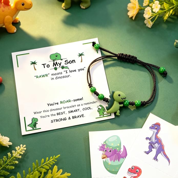 PEALICIOUS Dinosaur Bracelets for Boys, Back to School Birthday Son Gifts | First Day of Kindergarten Bracelet, Adjustable Dino Gifts Match Dinosaur Costume, Birthday Gifts for Boys Son Grandson