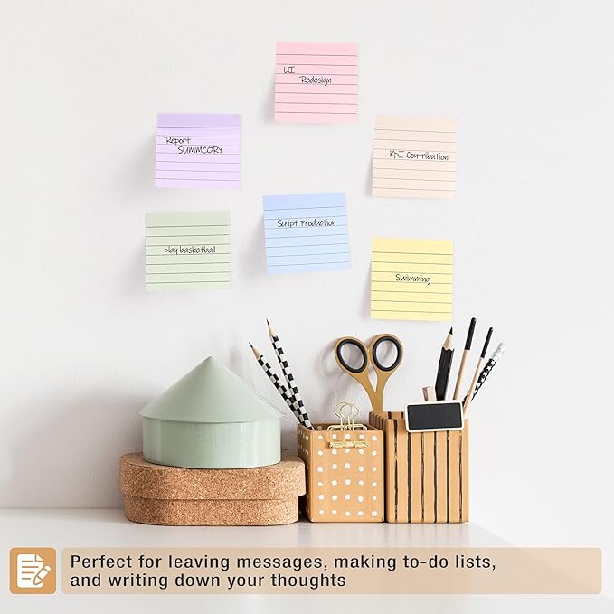 Mr. Pen- Lined Sticky Notes, 3" x 3", 12 Pads, 60 Sheets/Pad, Morandi Color, Bulk Sticky Notes with Lines, Ruled Post Stickies, Memo Pads, Self-Stick Note Pad for Office, School, Home, Study