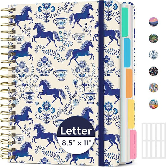 Taja Pretty Large Spiral Lined Notebook for Work with 5 Removable Dividers