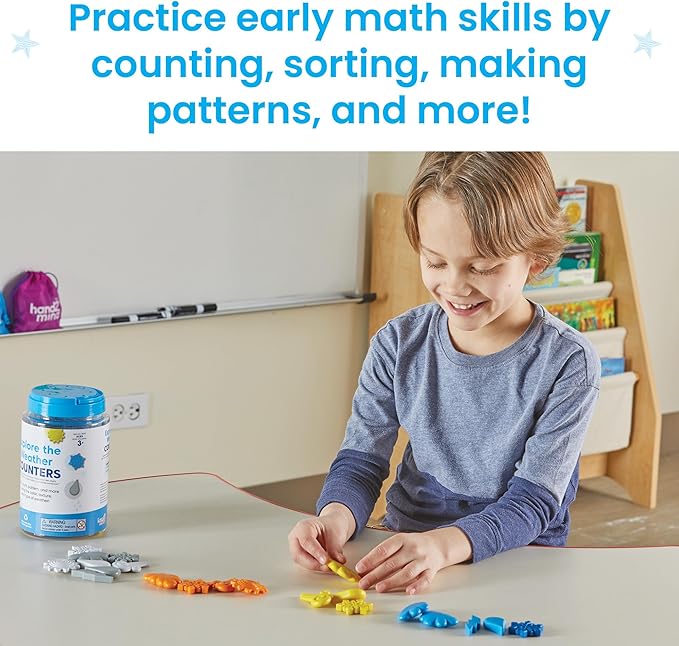 hand2mind Explore the Weather Counters, Meteorology for Kids, Weather Math Counters for Kids, Color Sorting Toys, Counting Manipulatives, Montessori Math Materials, Preschool Science Toys