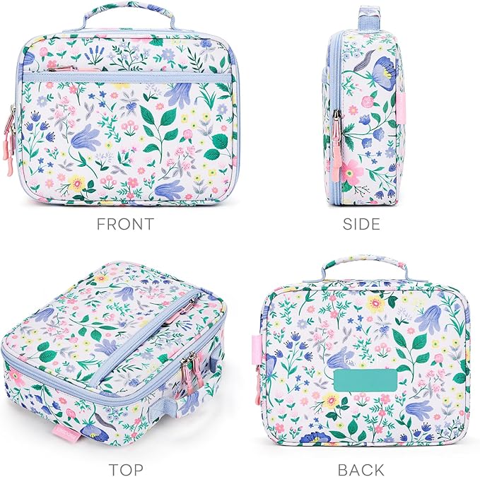 mibasies Kids Lunch Box for Girls Toddler, Insulated and Reusable Lunch Bag for School, Floral Sky Blue