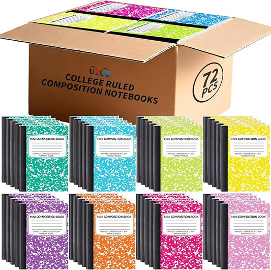 72 Pack 4.5" x 3.25" Mini Composition Notebooks Bulk 8 Colors College Ruled Half Composition Notebook Narrow Ruled Small Pocket Marble Journal 60 Sheets for Students Office School Supplies