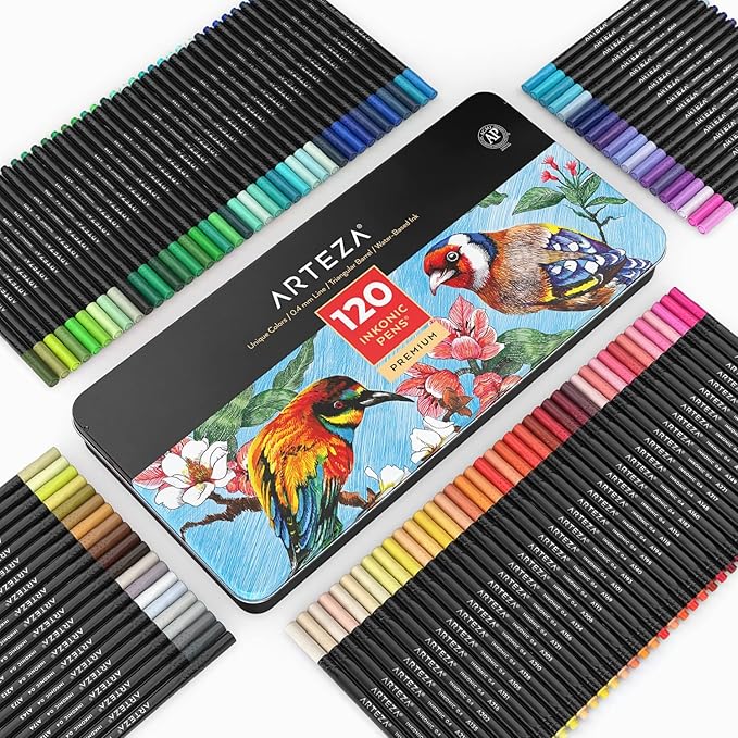 ARTEZA Inkonic Fineliner Pens, Set of 120, 0.4 mm Fine Tip Markers for Drawing, Journaling, Coloring & Note Taking