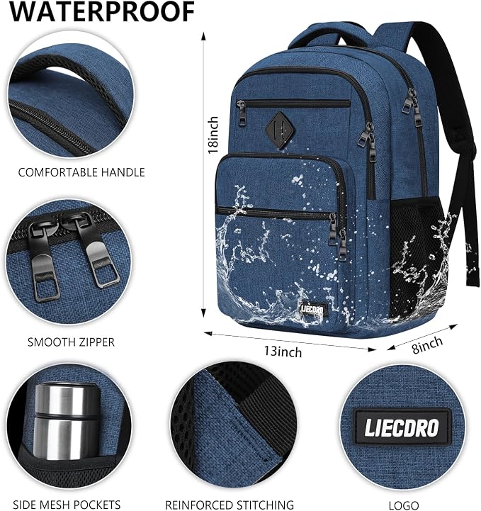 School Backpack for Boys Girls Teens, Blue Backpack for Men Women, 15.6 inch Laptop Back Pack with Reinforced Straps, Backpacks for School Business Work College Travel, College Book Bag, Bookbag