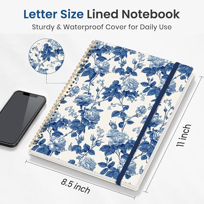 Taja Large Spiral Lined Journal for Women and Men, Notebook for Work