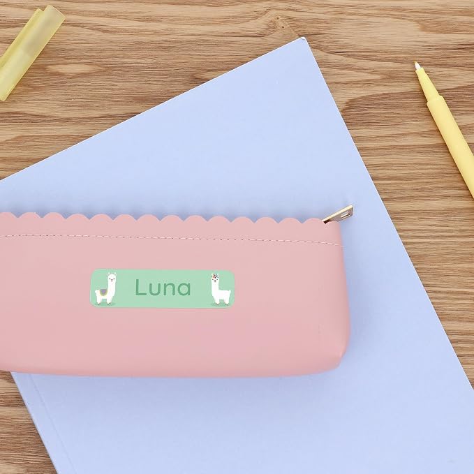 Camp Name Labels for Kids (33) – Custom Waterproof Stickers for Water Bottles, Lunch Boxes, Daycare & School with Unique Designs - Llama