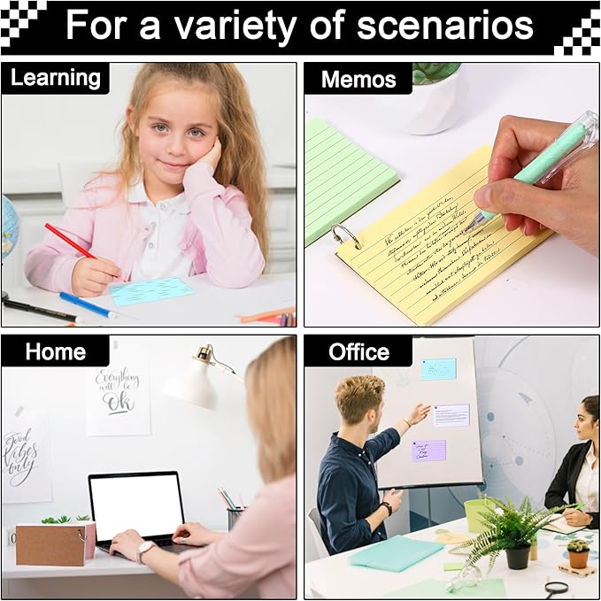 Lined Colored Index Cards 3"x5" 300 pcs Flash for Study Flashcards, Double-Sided Ruled Note Neon Colorful Small Cute Notecards Flashcards College, Office Home Organization(6pcs-Lined)