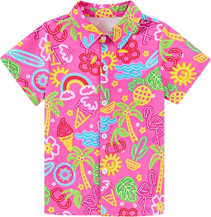 Enlifety 2-10T Kids Hawaiian Shirt Boys Short Sleeve Button Down Shirts Hawaii Summer Casual Blouse