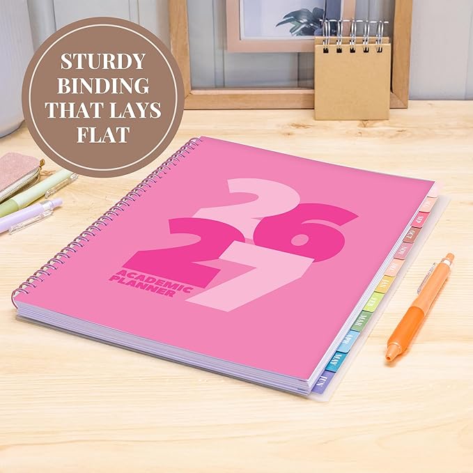 Rileys Academic Planner 2026-2027, Daily, Weekly & Monthly Planner, July 2026 - June 2027, Student Notes Pages, Twin-Wire Binding, Weekly Agenda for School & Work (8.5 x 11-Inches, Chunky, Pink)