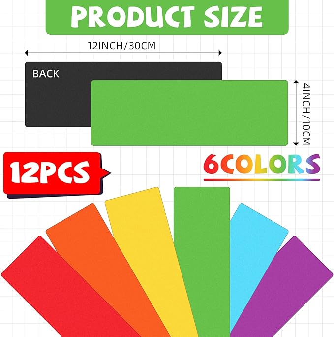 12 Pcs Large Magnetic Dry Erase Labels for Classroom, 12 x 4 Inch Rectangle Magnetic Name Plates Label Flexible Magnet Stickers for Whiteboards Refrigerator(Rainbow Color,Style 1)