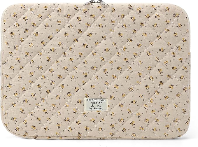 Puffy Laptop Sleeve 13-15.6 Inch Cute Quilted Laptop Protective Case Padded Floral Computer Sleeve for MacBook (A-Yellow, 13 Inch)