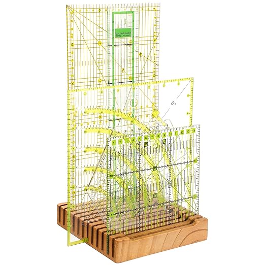 Pinkunn 1 Piece Wooden Quilting Ruler Holder Organizer 6 Inch 12 Slot Grids Ruler Rack for Quilting and Sewing, Ideal for Home Office Desk Storage(Brown)