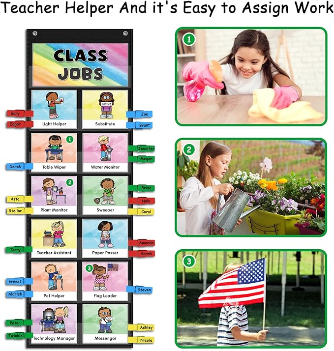 ABCxGOOD Class Jobs Pocket Chart Class Management Educational Pocket Chart Teacher's Helper, Preschool Classroom Must Haves Supplies, Great for Classroom Homeschool. (Black) (Black, 29.5"*10")