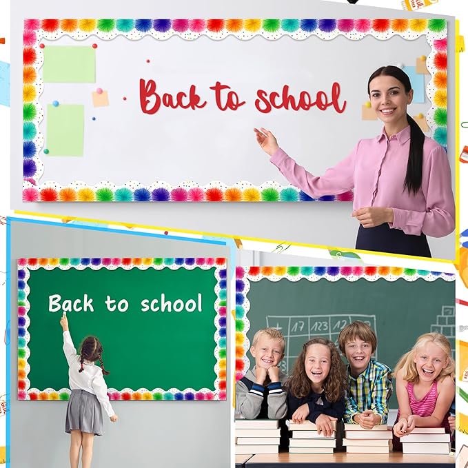 Fuyoooo 49 ft Colorful Poms Scalloped Magnetic Borders for Classroom, Cut Border Trim, Magnetic Bulletin Board Borders for Walls Desks Windows Doors, Lockers Schools Classrooms Homeschool Offices
