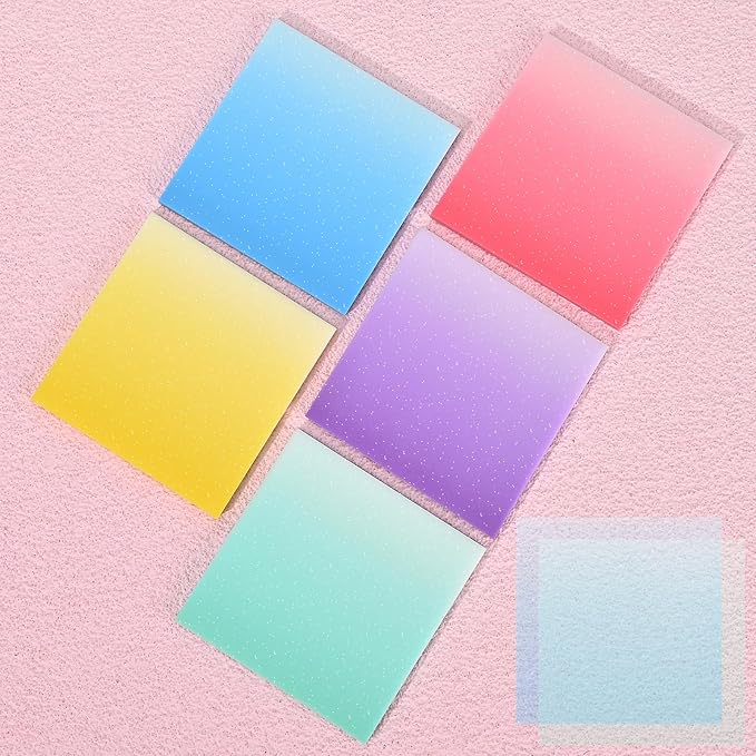 BAYTORY Glitter Transparent Sticky Notes, 3 x 3 Clear Memo Pads, Waterproof Self-Stick Note, See Through Aesthetic Self-Adhesive Note for Bible Accessories (Gradient Color 250 Sheets)