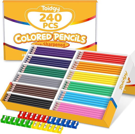 240 Packs Colored Pencils Bulk Classroom, Colored Pencils for Kids 12 Assorted Colors, Coloring Pencil Set Plus 24 Sharpeners, Pre-sharpened Color Pencils, Back to School Supplies Bulk for Teachers