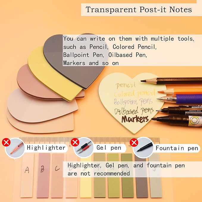 YOUDEFUL 800Pcs Transparent Sticky Notes, 2.76"x2.76" Clear Heart Sticky Notes, Waterproof Translucent Sticky Note Pads for Books Annotation, Clear Post it Notes for Bible Study, School, Office