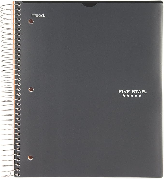Mead Five Star Notebook + Study App - 5 Subject Notebook College Ruled - Water Resistant Customizable Cover - Spiral Notebook 8.5 X 11-200 Sheets - Assorted Colors - 6 Pack