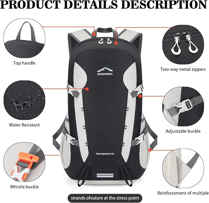 BAGPARKK 35L Ultra Lightweight Foldable Packable Hiking Backpack | Travel Backpack, Survival Whistle, Water-Resistant, Camping Daypack, Outdoor Sports, 0.88 pounds, Men & Women