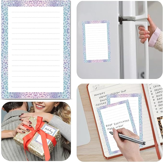 2 Pack Lined Sticky Notes 4x6 in, Cute Self-Stick Notepads with Lines, Large Memo Pads Strong Adhesive for Office, Home Glitter Leopard