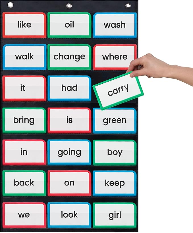 Essex Wares - 17" Wide x 33" Tall Pocket Chart, Black - Sturdy Pocket Chart for Classroom for Sentence Strips - Easy to Use & Hang, Reusable Black Pocket Chart