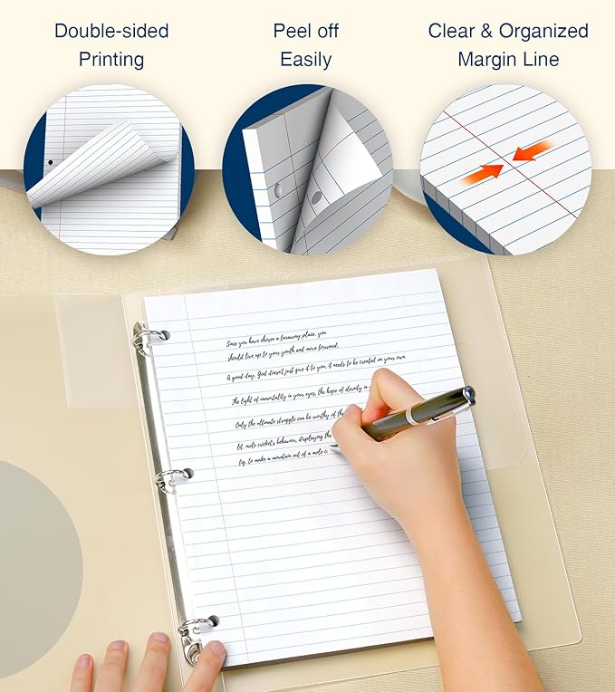 Wide Ruled Loose Leaf Paper, 200 Sheets Notebook Paper, Filler Paper 8.5 x 11 Wide Ruled Paper, 3 Hole Punch Binder Paper,Lined Paper for 3 Ring Binders, Writing Paper with Lines
