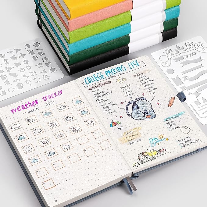 AHGXG Dotted Journal - 320 Numbered Pages Dot Grid Notebook A5 Thick Journal, 100gsm Thick Dotted Paper, Leather Hardcover,Inner Pocket, 5.75'' × 8.38''