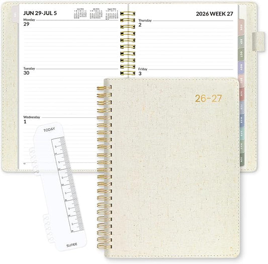 SUNEE 2026-2027 Weekly & Monthly Planner 6.4"x8.5" - 12 Month (July 2026 - June 2027), Vegan Leather Cover Planner Academic Year Calendar, Pocket, Notes, Monthly Tab, Beige