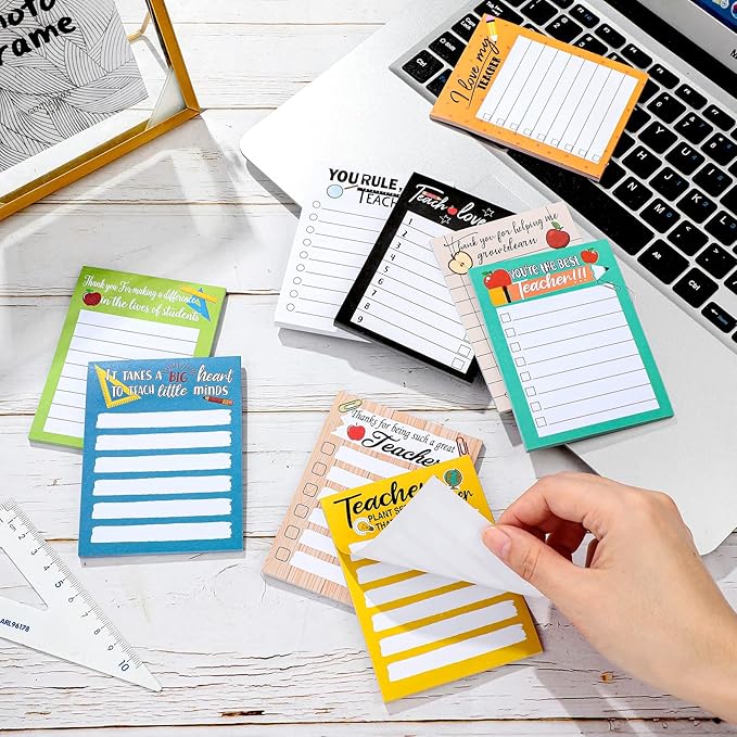 Pajean 12 Pcs End of Year Teacher Gifts Teacher Appreciation Notepad Gift Sets Lined Notepads to Do List Memo Notepads for Graduation Present Colored Cute Sticky Paper Notes Supplies(Cute Style)