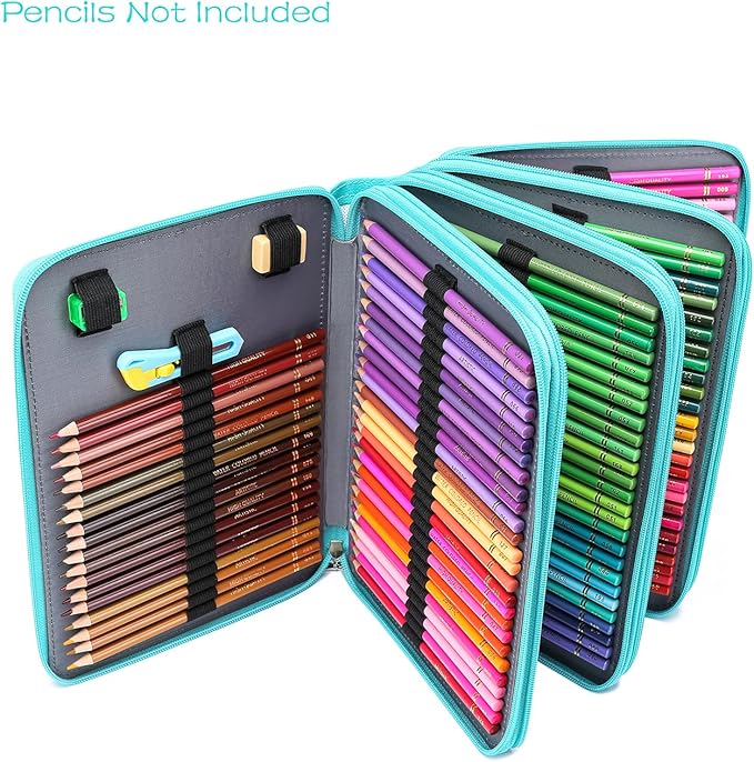YOUNGCOL 200 Slots Colored Pencil Case - Deluxe PU Leather Pencil Organizer Holder With Zipper Closure Large Pencil Box for Colored Pencils Watercolor Pencils