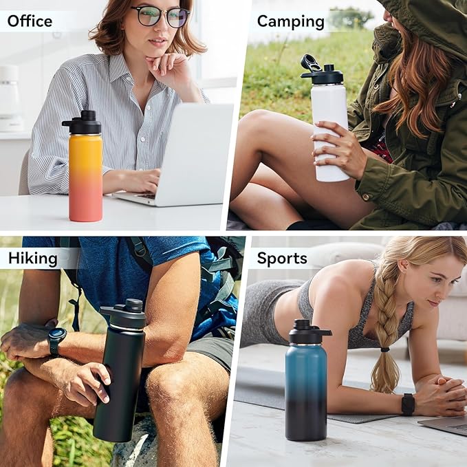 Fijinhom 24 oz Insulated Water Bottle with Handle, 304 Stainless Steel Water Bottles with Wide Mouth, Double Wall Vacuum Sports Water Bottle, BPA Free, Keep Cold and Hot, Blue&Black
