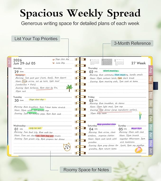 Academic Planner 2026-2027, Hardcover Weekly and Monthly Calendar Planner from July 2026 - June 2027, Daily Agenda Planners with Tabs, College School Organizer for Student Teacher, A4 (8.5" x 11"), Colorful Tree