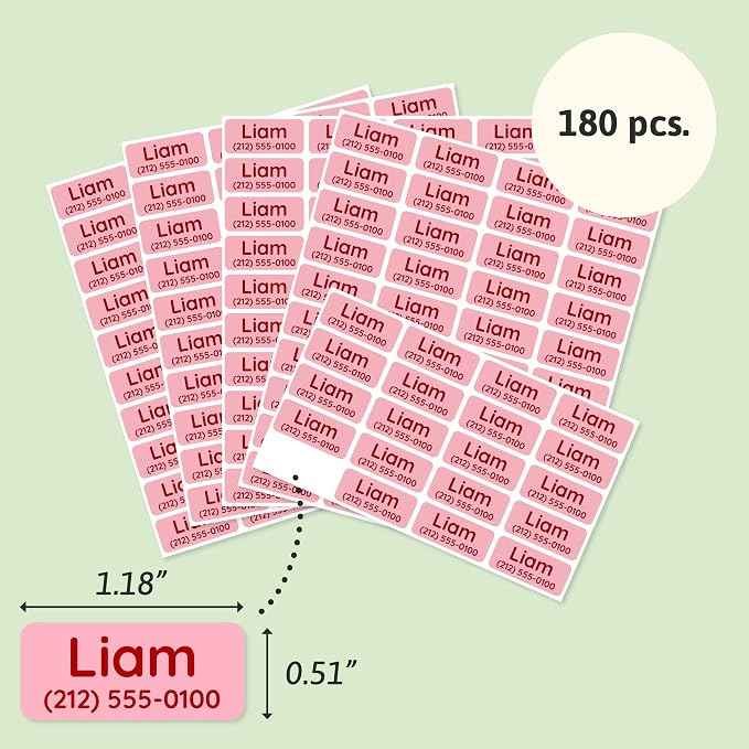 TeddyLabels - Clothing Labels for Nursing Home (180) – Self-Adhesive Name Tags for Clothes and Personal Items. Personalized Labels for Daycare, Nursing Homes, and Laundry Use - Pink