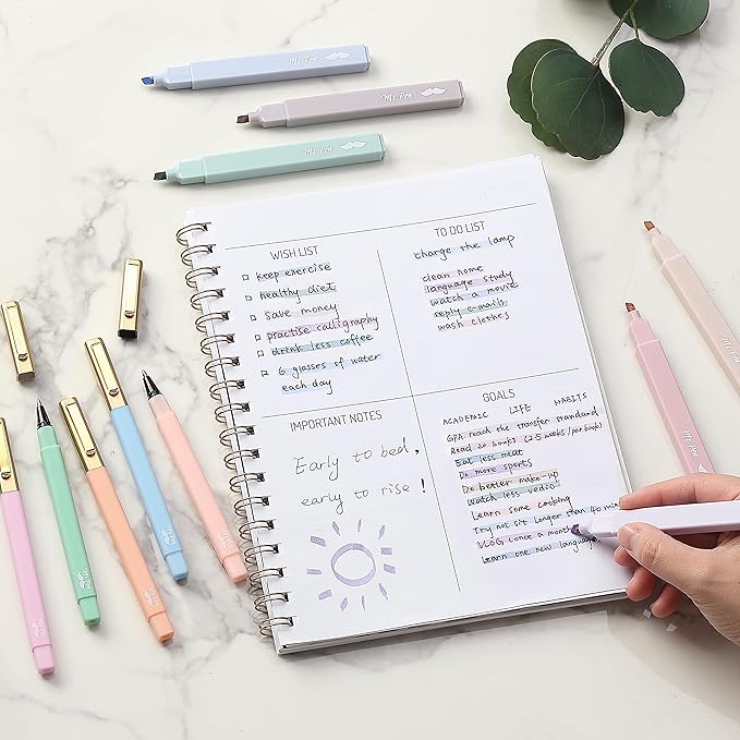 Mr. Pen- Aesthetic Highlighters and Ballpoint Pens No Bleed, 12 Pack, Pastel Colors, Bible Highlighters and Pens No Bleed, Fast Dry and No Smear for Bible Journaling, Planner, School Supplies