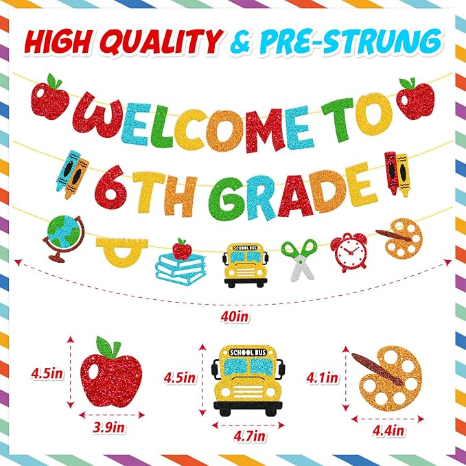Welcome to 6th Grade Banner First Day of 6th Grade Party Decoration Welcome Back to School Hello 6th Grade Classroom Décor Elementary New Grade Theme Bulletin Board Party Supplies