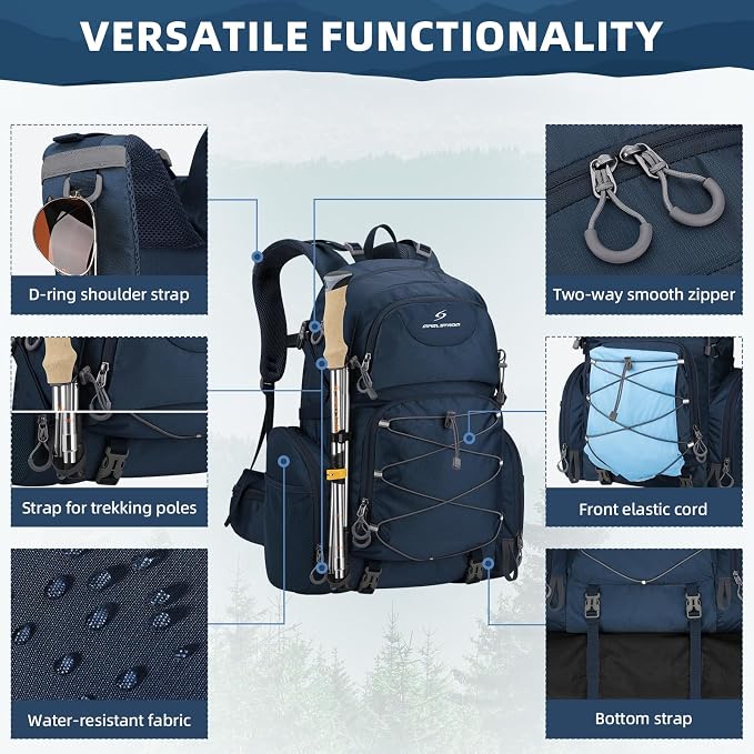 Maelstrom 40L Waterproof Hiking Backpack, Lightweight Travel Daypack | Rain Cover,Hydration-Ready, Tripod Straps, Load Compression, Survival Whistle, Perfect For Men, Women,Camping,Travel