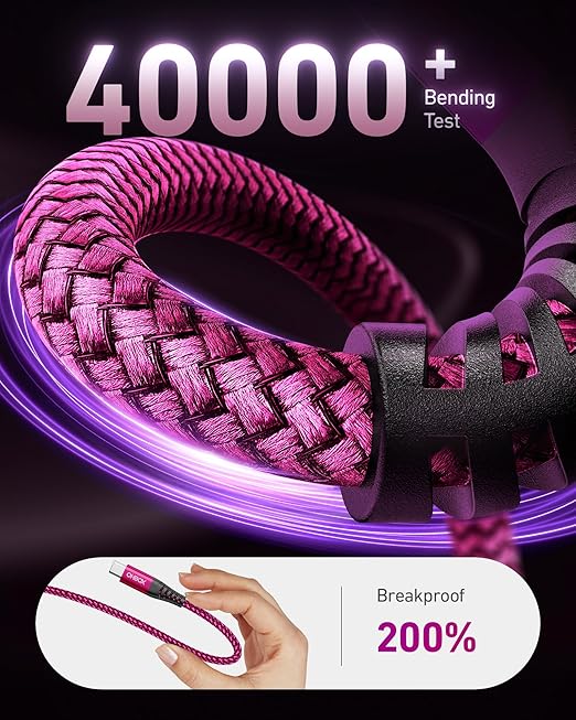 USB C Cable Fast Charging 60W [2Pack 6FT], USB C to USB C Cable for Car Durable Braided iPhone USB Type C Cable USBC to USBC Cord for iPhone 17/16/15/Pro Max, Samsung Galaxy S23 and More-Rose Red