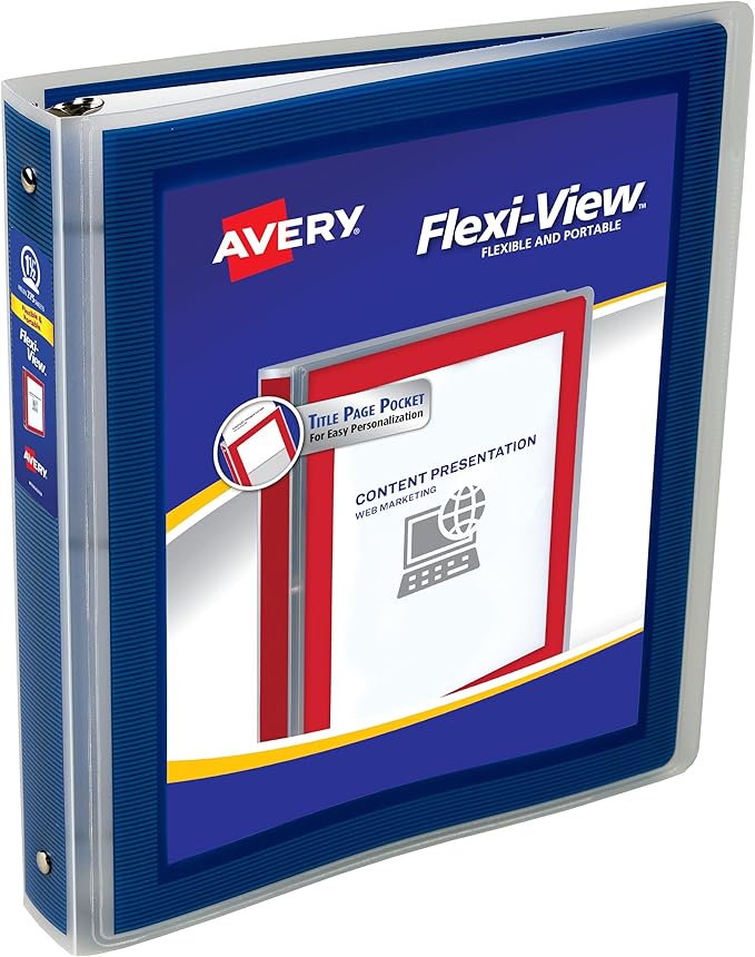 Avery Flexi-View 3 Ring Binder, 1.5 Inch Round Rings, 1 Navy Blue Binder (17638)