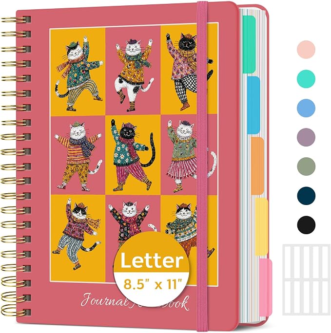 Taja Cute Large Spiral Lined Notebook for Work with 5 Removable Dividers
