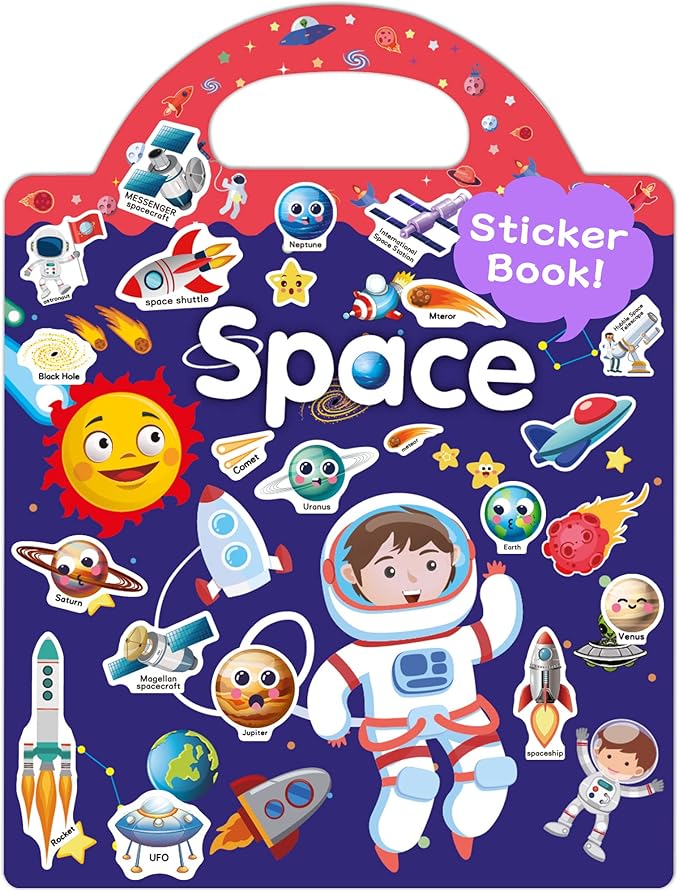 Benresive Reusable Sticker Book for Toddlers, Travel Stickers for Kids, Toddler Crafts Activities Toys, Birthday Gifts for Boys & Girls - Space
