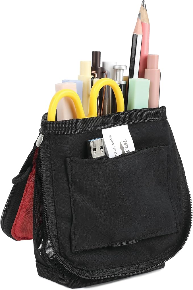 Mr. Pen- Standing Pencil Case Pouch, Sit & Lay Mesh-View Design, Black & Red, Interior Pocket & 2 Elastic Binder Loops, Cute Pencil Case for Girls and Boys