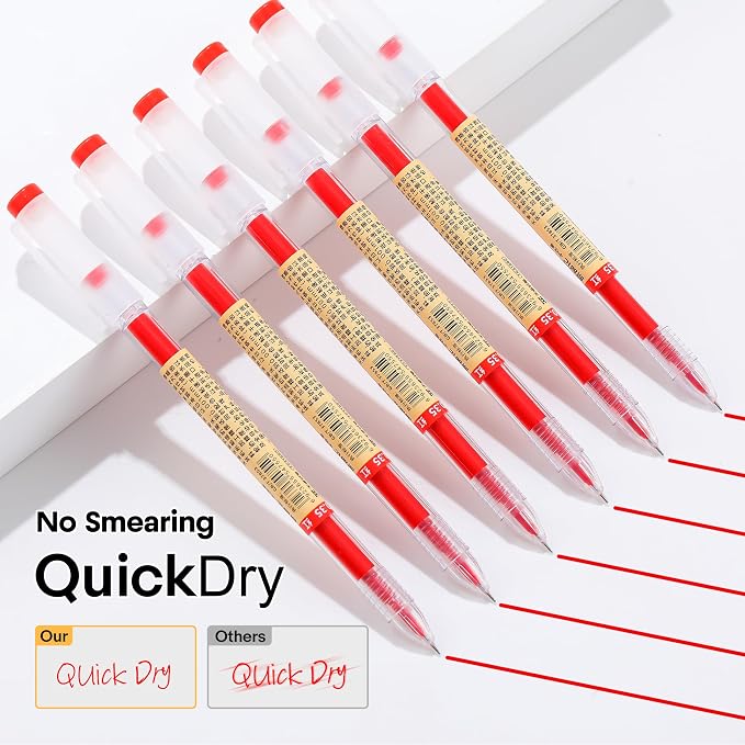 Japanese Style Red Gel Ink Pens, 0.35mm Extra Fine Point, No Smudge Quick Drying, Japanese Ink Pen for Journal Planners, Thin Notebook Paper, Office School Supplies, 24 Pack, Writing Drawing