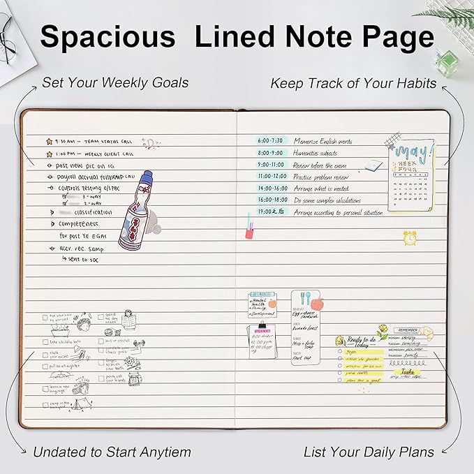 2026 Planner Undated Weekly Planner Notebooks A5 Week Plan Notepad Size 5.5'' X 8.1'' Inner Pocket ,Lined and Notes, No Dated Weekly To Do List Planner Notebook With Goal & Habit Tracker Organizer 100GSM Thick Paper, Pen Holder， Perfect For Office Home...