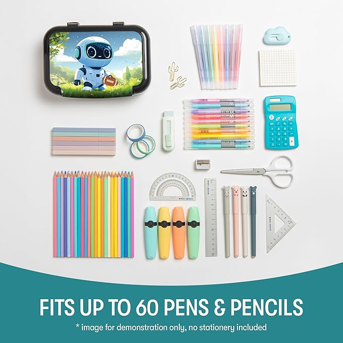 ZIPIT: Recycled Plastic Pencil Box - Robot - Large Capacity Case, Character & Football Themed, Stationery Organizer, School Supplies-Toys Holder, Kids