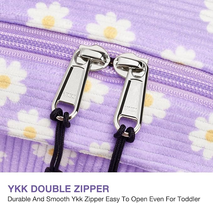 STEAMEDBUN Corduroy Kids Backpack for Girls and Boys 5-8: Girls Backpack for Elementary Kindergarten - 15 inch Cute Backpacks for Kids - Purple Daisy