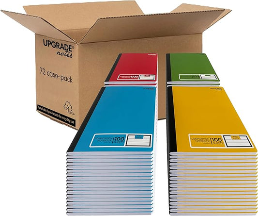 Composition Notebook, Wide-Ruled Paper, Resist Ink Bleed-through,100 Sheets Notebook Size 9.75” x 7.5”, Assorted Solid Colors, 72 Case-Pack