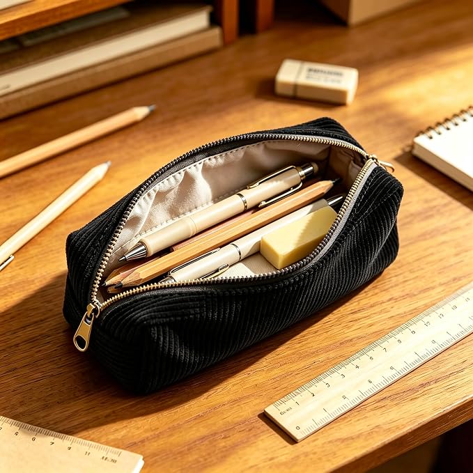 Pencil Case, Pencil Pouch for Women, Pencil Case Small, Pencil Pouch Aesthetic (Black)