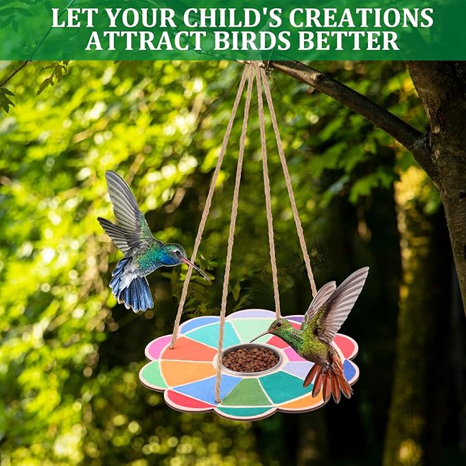 DoubleFill 18 Pcs Bird Feeder Craft Kits for Kids Ages 3-8 Make Your Own Bird Feeders Kids Arts and Crafts DIY Wooden Art Painting Flock Feeders for Outside DIY Vbs Crafts