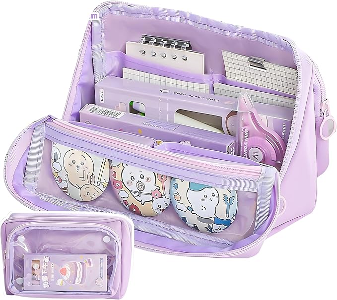 Large Pencil Pouch Big Pencil Case Big Capacity Aesthetic Pen Cosmetic Bag Pen Stationery Organizer Simple, College Office Home Travel Storage Bag (Purple)